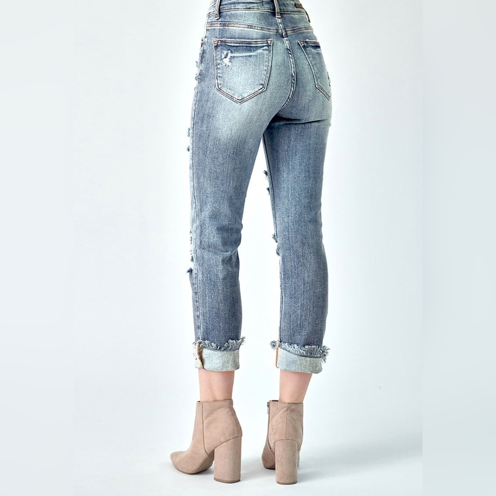 NWT RISEN HIGH WAISTED TURN BACK CUFF/UNCUFFED STRAIGHT JEANS SIZE 29/9 - Picture 3 of 7